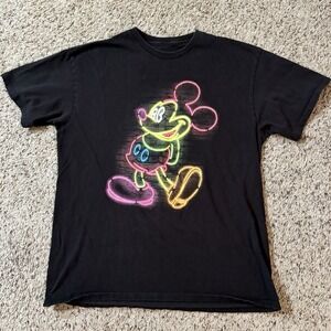 Disney Mickey Mouse Neon Graphic T-Shirt Black Size L Short Sleeve‎ Tee